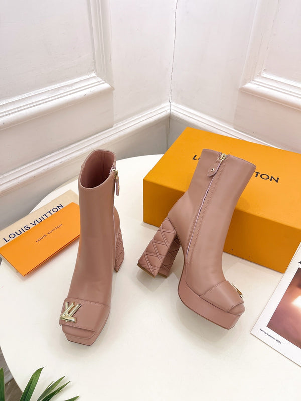 LV Shake Platform Ankle Boot 120mm Nude Pink Calfskin
