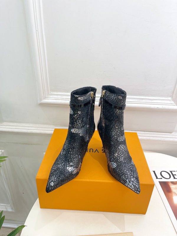 LV Stellar Ankle Boot 70mm White Mix Black Calfskin