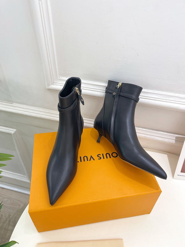 LV Stellar Ankle Boot 40mm Plain Black Calfskin