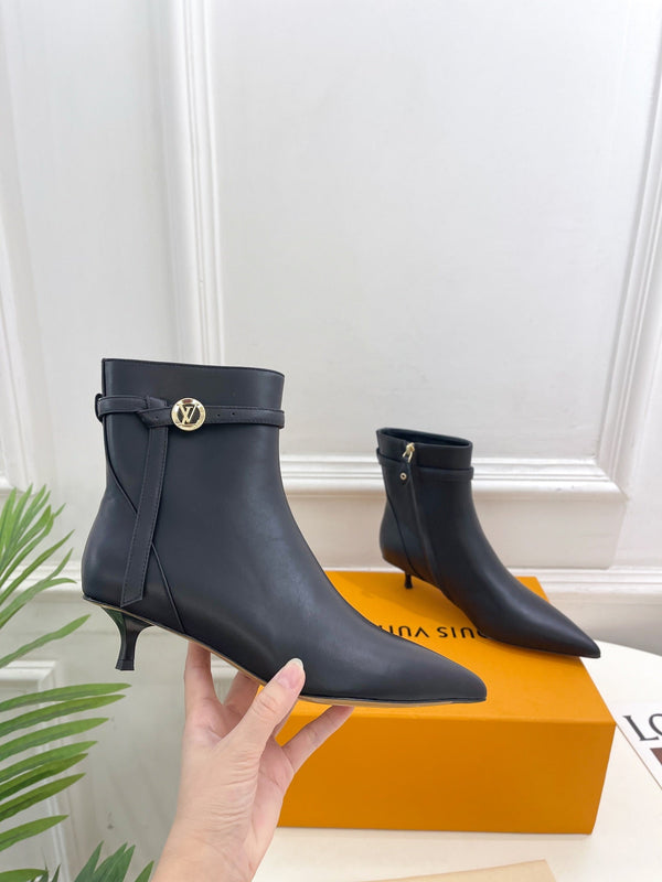 LV Stellar Ankle Boot 40mm Plain Black Calfskin