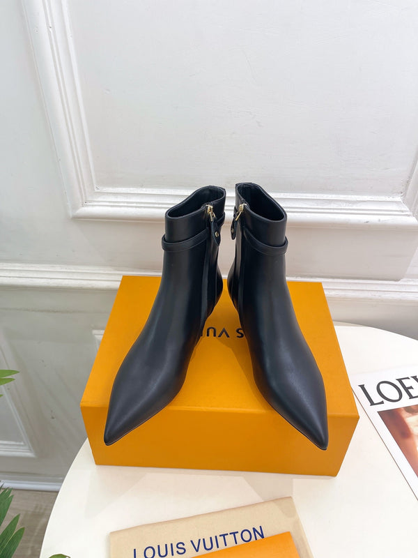 LV Stellar Ankle Boot 40mm Plain Black Calfskin