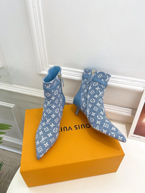 LV Stellar Ankle Boot 40mm Light Blue Monogram Jacquard Fabric