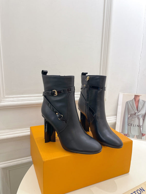 LV Silhouette Ankle Boots 100mm Plain Black Calfskin