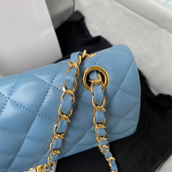 Medium Classic Flap Bag 23cm Blue Lambskin Gold Hardware