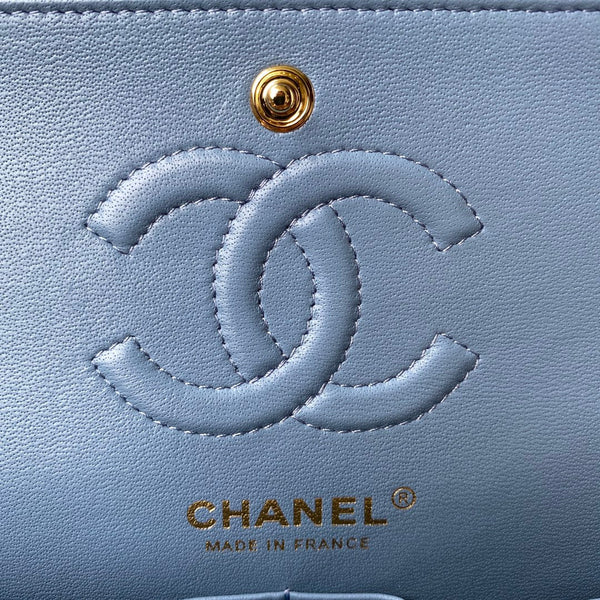 Medium Classic Flap Bag 23cm Blue Lambskin Gold Hardware