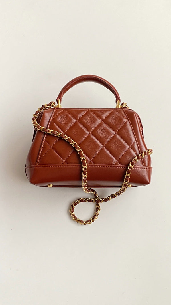 CC Mini Top Handle 18cm Red Leather Gold Hardware