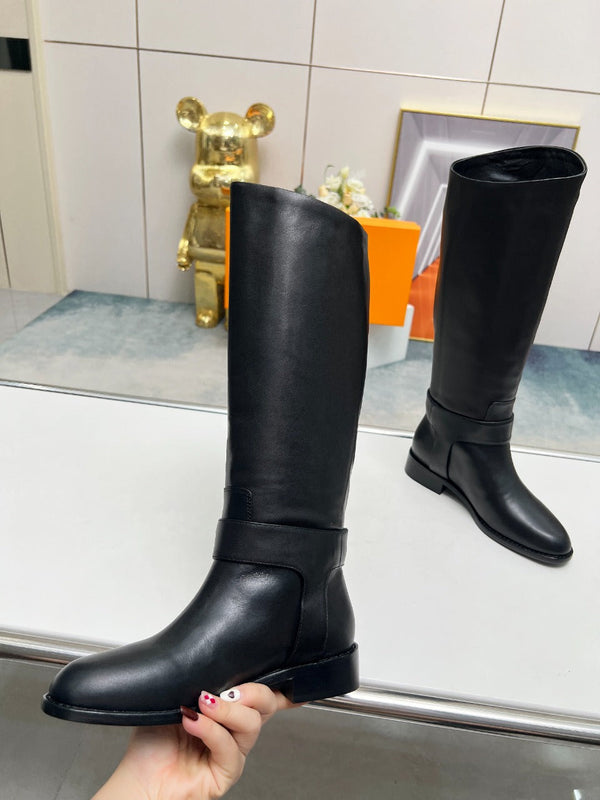 LV Westside Flat High Boot 40mm Plain Black Lambskin
