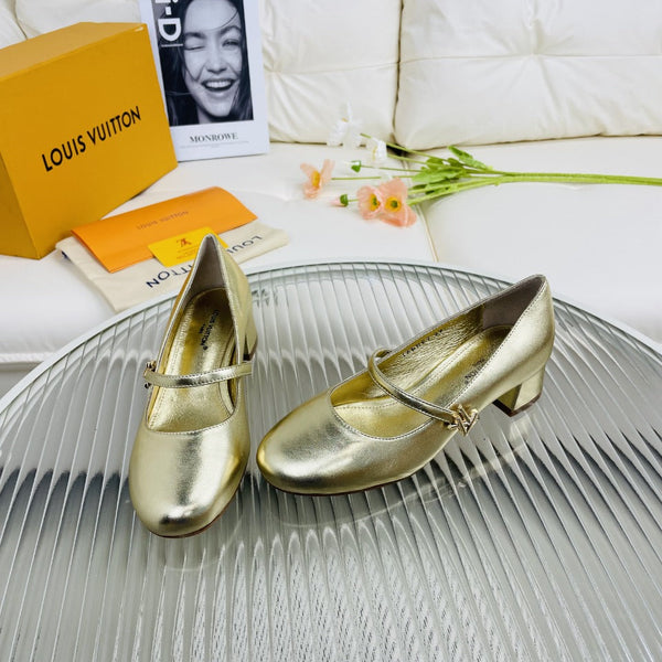 LV Medium-Heel 35mm Pumps Light Gold Metallic Lambskin